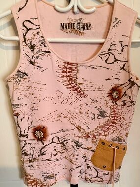 Marie Claire Pink Floral Embellished Tank